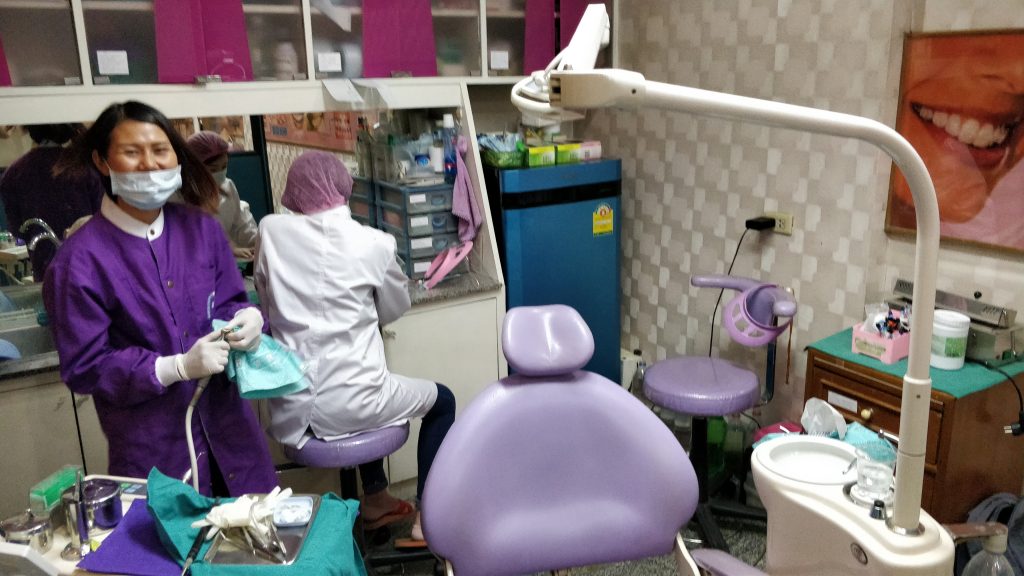 The V-Smile dental clinic in Chiang Mai. It was about $20 USD for a cleaning and service with a smile. And some free toothpaste!