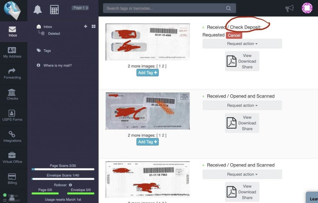 The Traveling Mailbox console. Many options at the click of a mouse.
